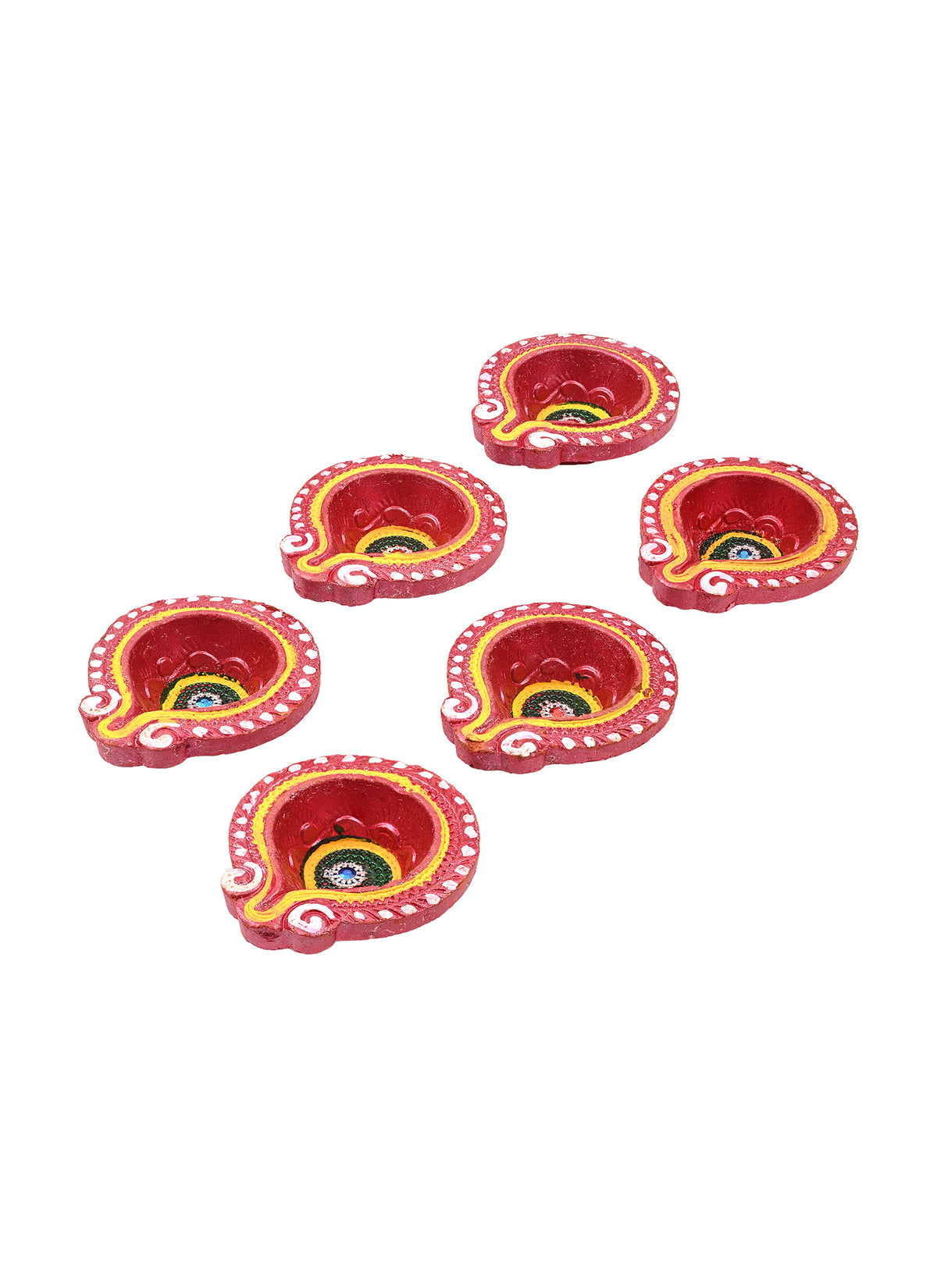 Madhoor Handpainted Set6 Diya Red Yellow Green