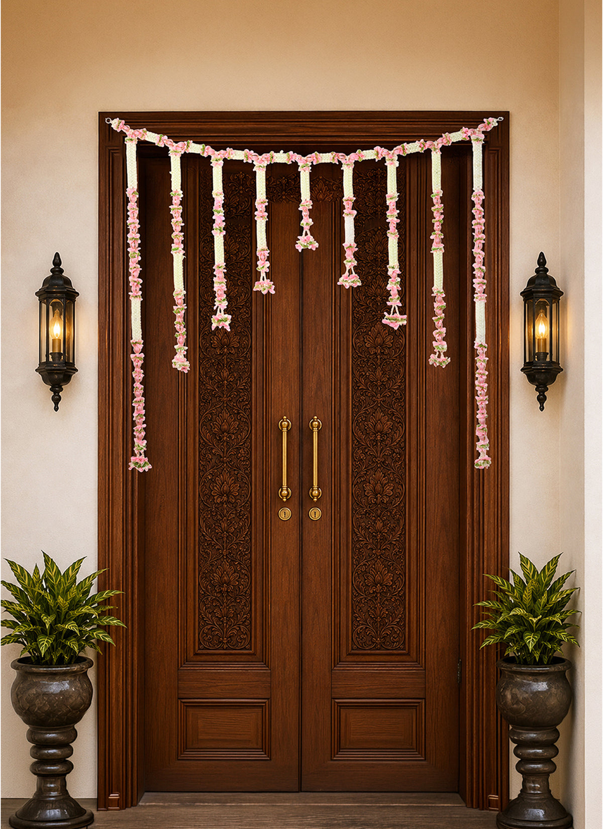 Madhoor Floral Flower Backdrop White Pink 5 Feet