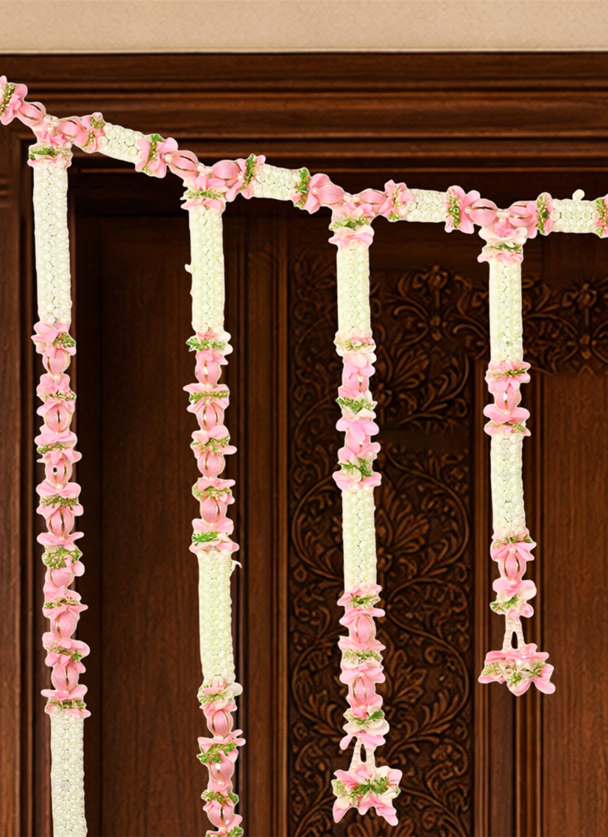 Madhoor Floral Flower Backdrop White Pink 5 Feet
