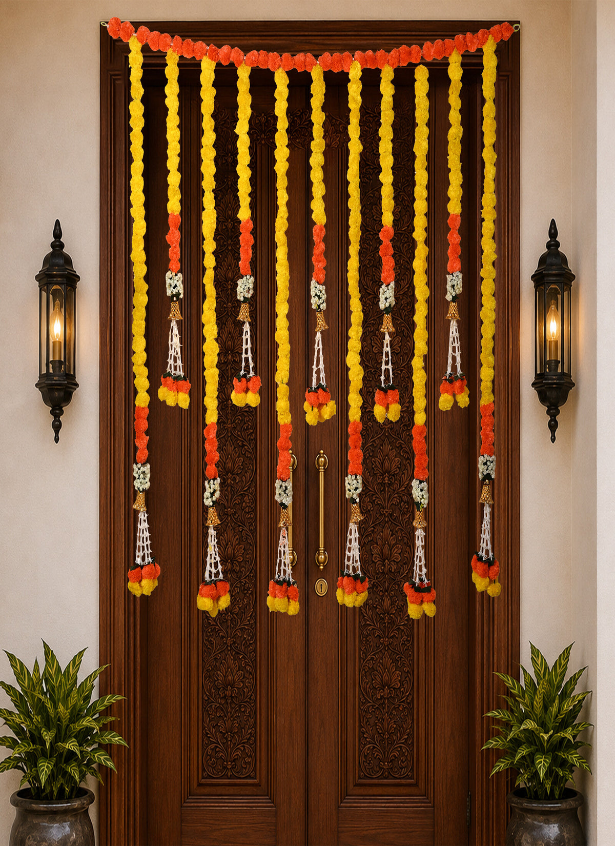Madhoor Marigold Hanging Flower Backdrop Yellow Orange 1 Piece