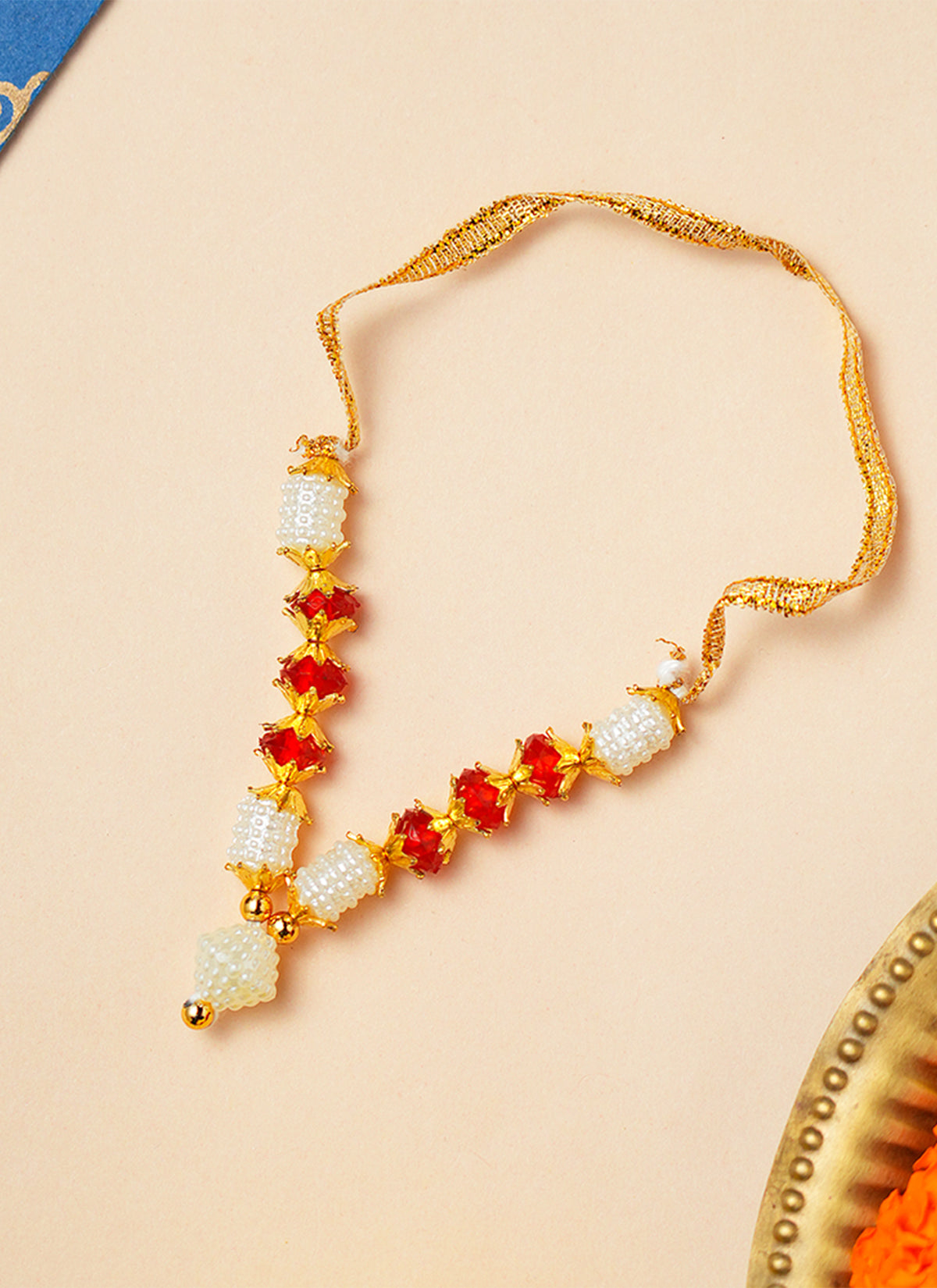 Madhoor Har Garland Bead Gold-Tone Red 3 Inches 1 Piece
