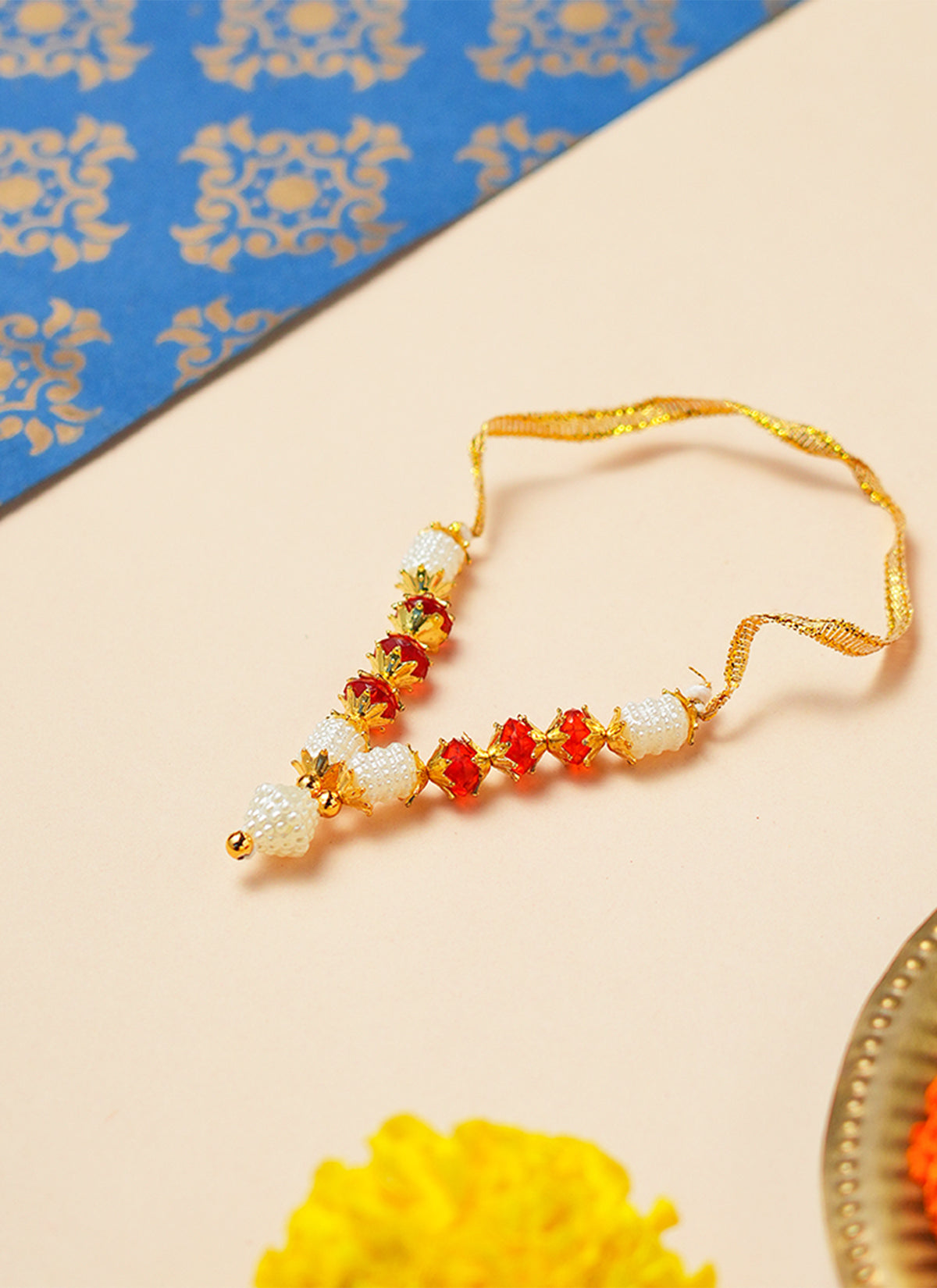 Madhoor Har Garland Bead Gold-Tone Red 3 Inches 1 Piece