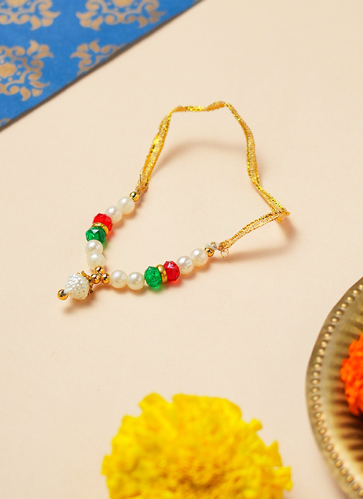 Madhoor Har Garland Bead Crystal Red Green White 3 Inches 1 Piece