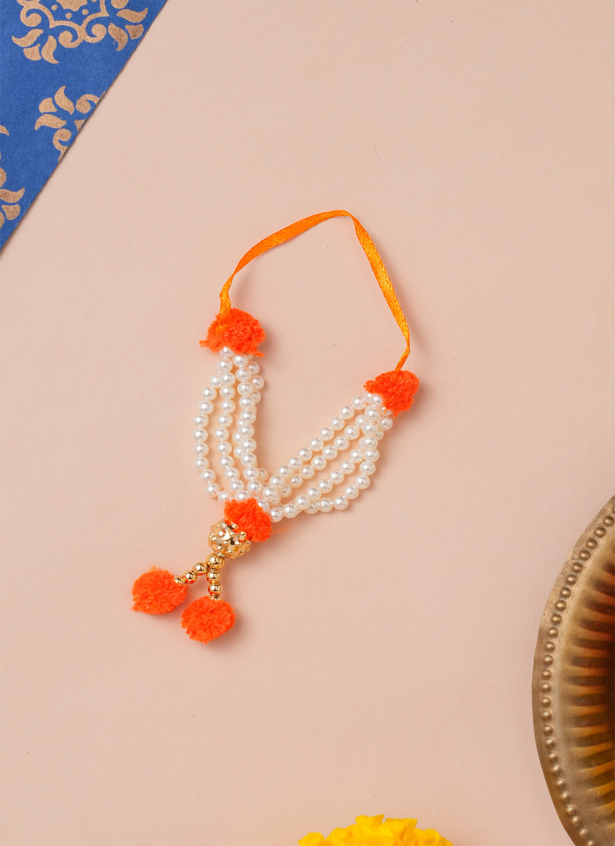 Madhoor Har Garland Pompom Pearl Ivory Orange 1 Step 1 Piece