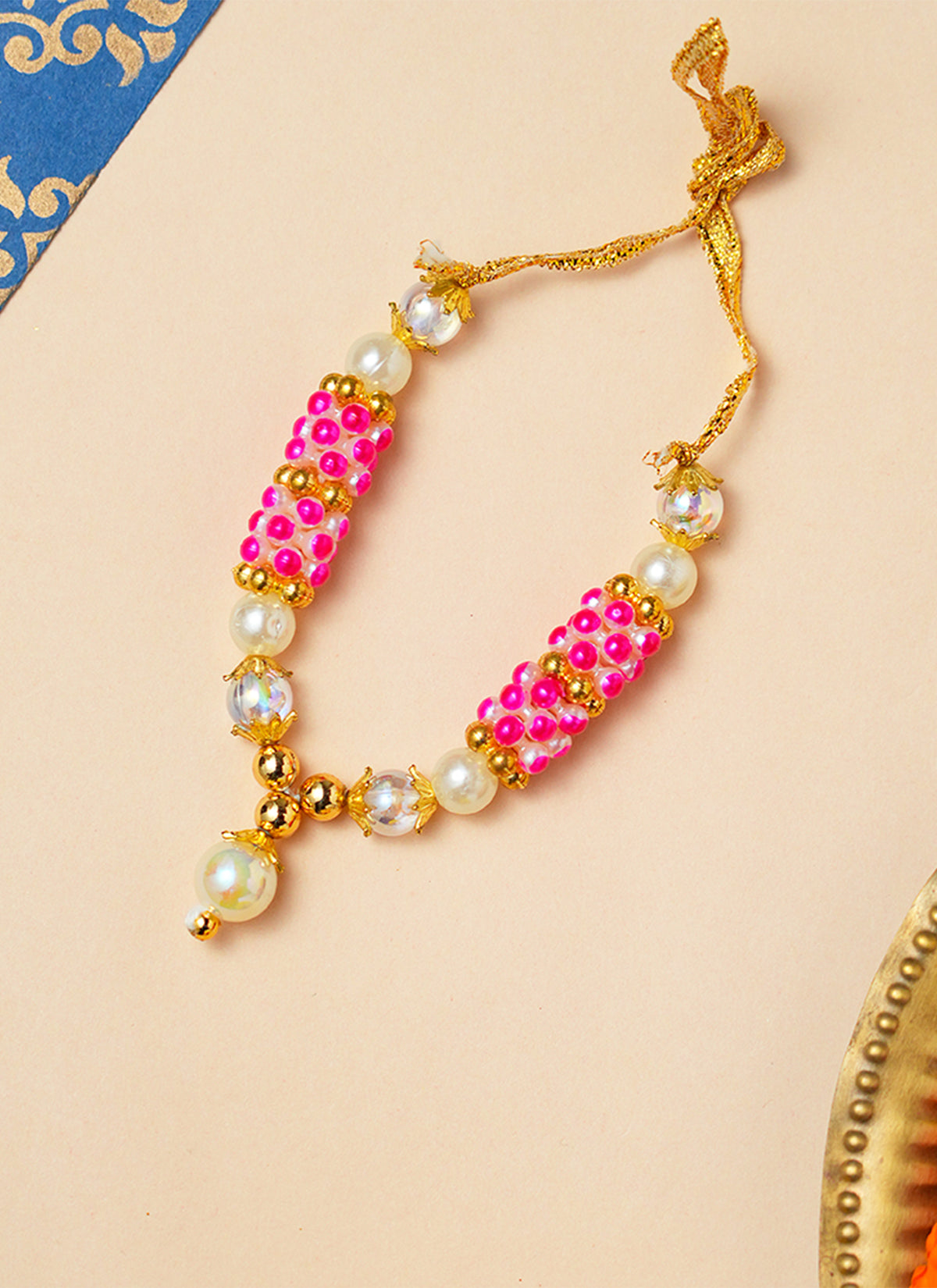 Madhoor Har Garland Pearl Kanthi Pink White 4 Inches 1 Piece