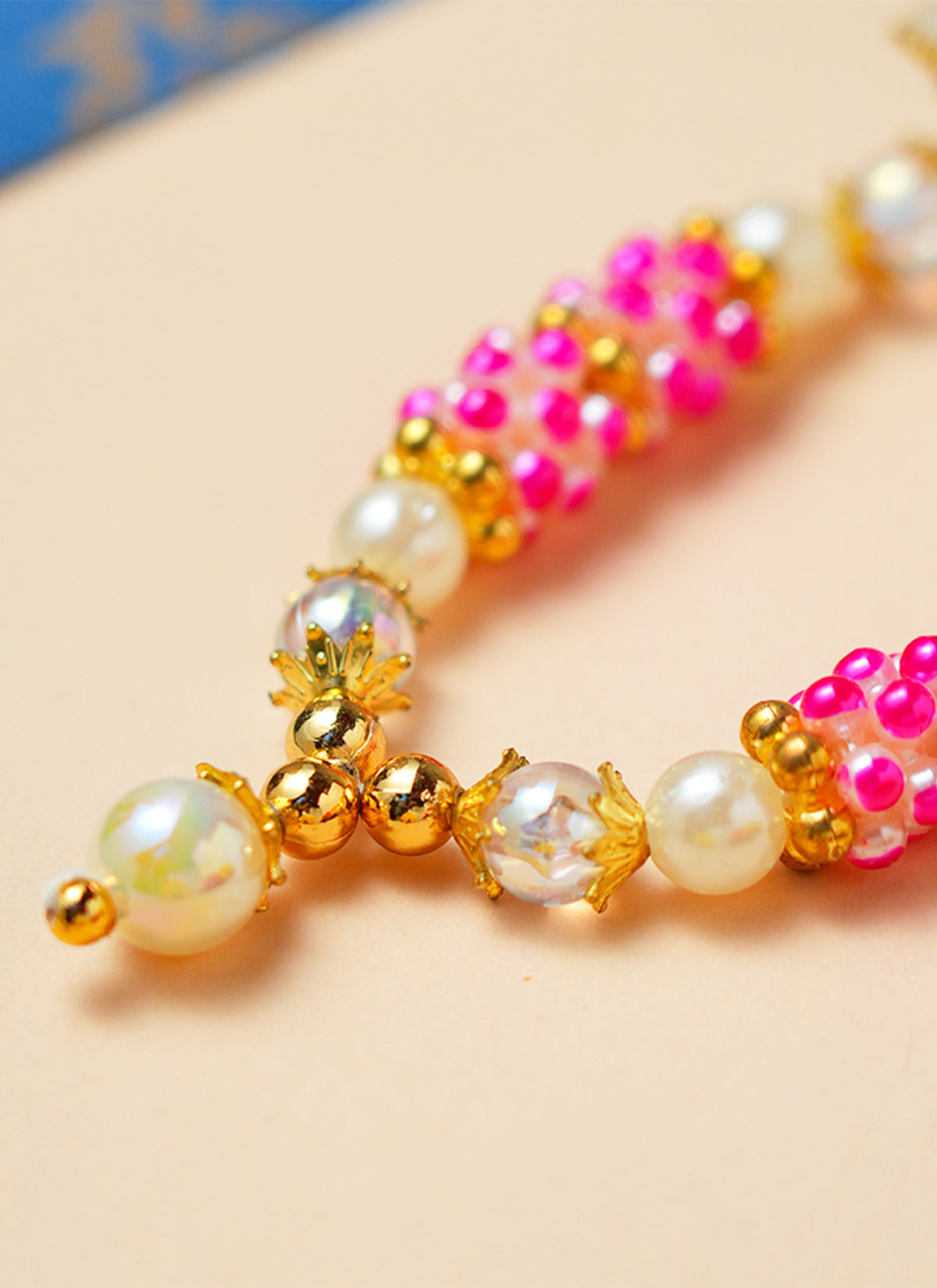 Madhoor Har Garland Pearl Kanthi Pink White 4 Inches 1 Piece