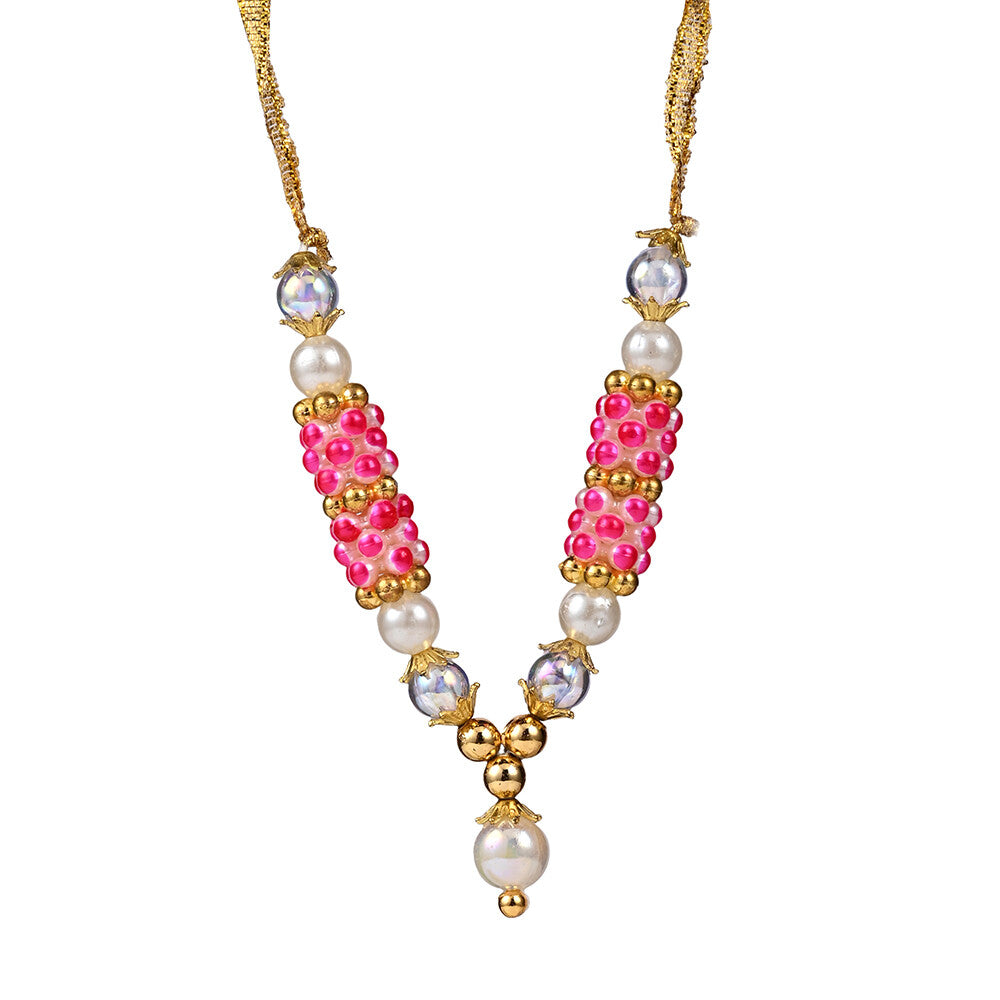 Madhoor Har Garland Pearl Kanthi Pink White 4 Inches 1 Piece