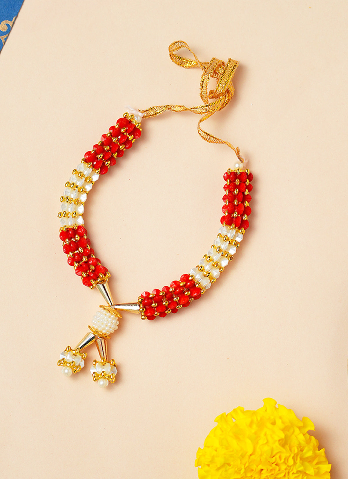Madhoor Har Garland Bead Red White 4.5 Inches 1 Piece