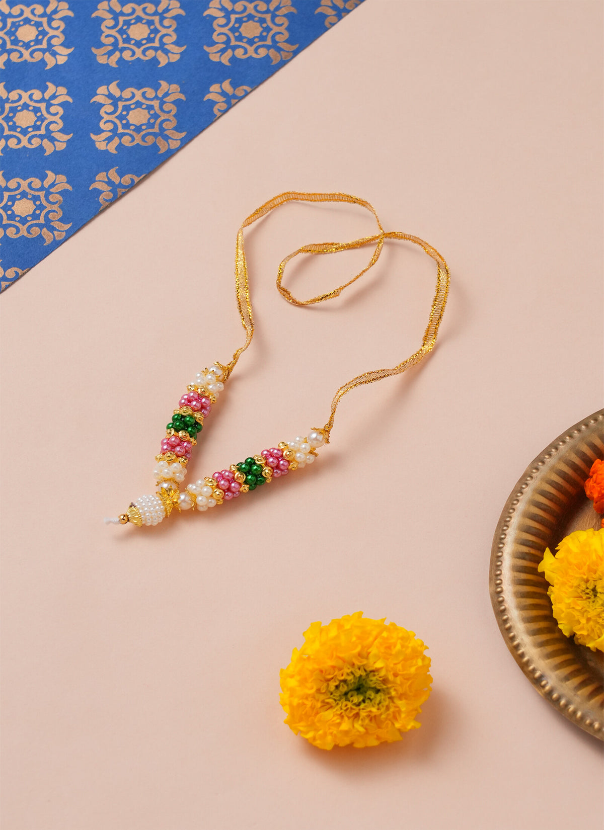 Madhoor Har Garland Pearl Bead Pink Green 1 Step 1 Piece