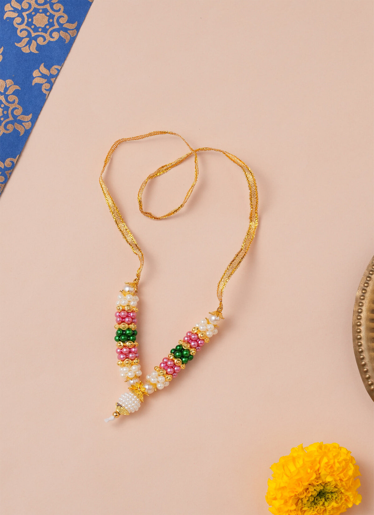 Madhoor Har Garland Pearl Bead Pink Green 1 Step 1 Piece
