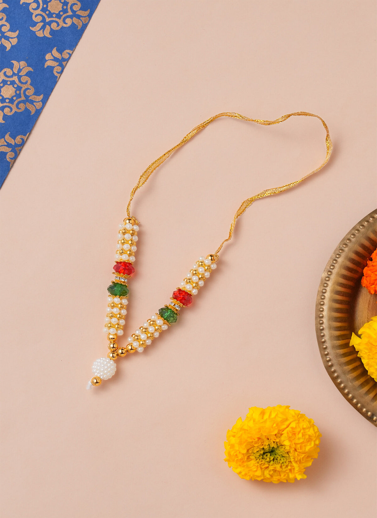 Madhoor Har Garland Pearl Stone Red Green Ivory 1 Step 1 Piece