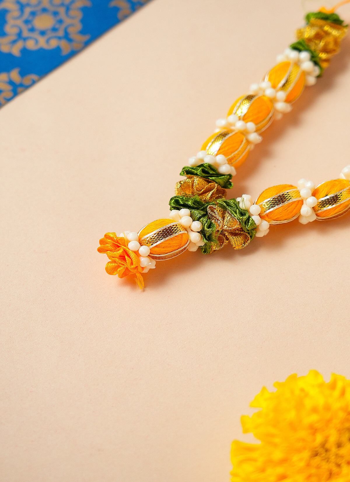 Madhoor Har Garland Silk Ball Yellow Green Ivory 3.5 Inches 1 Piece