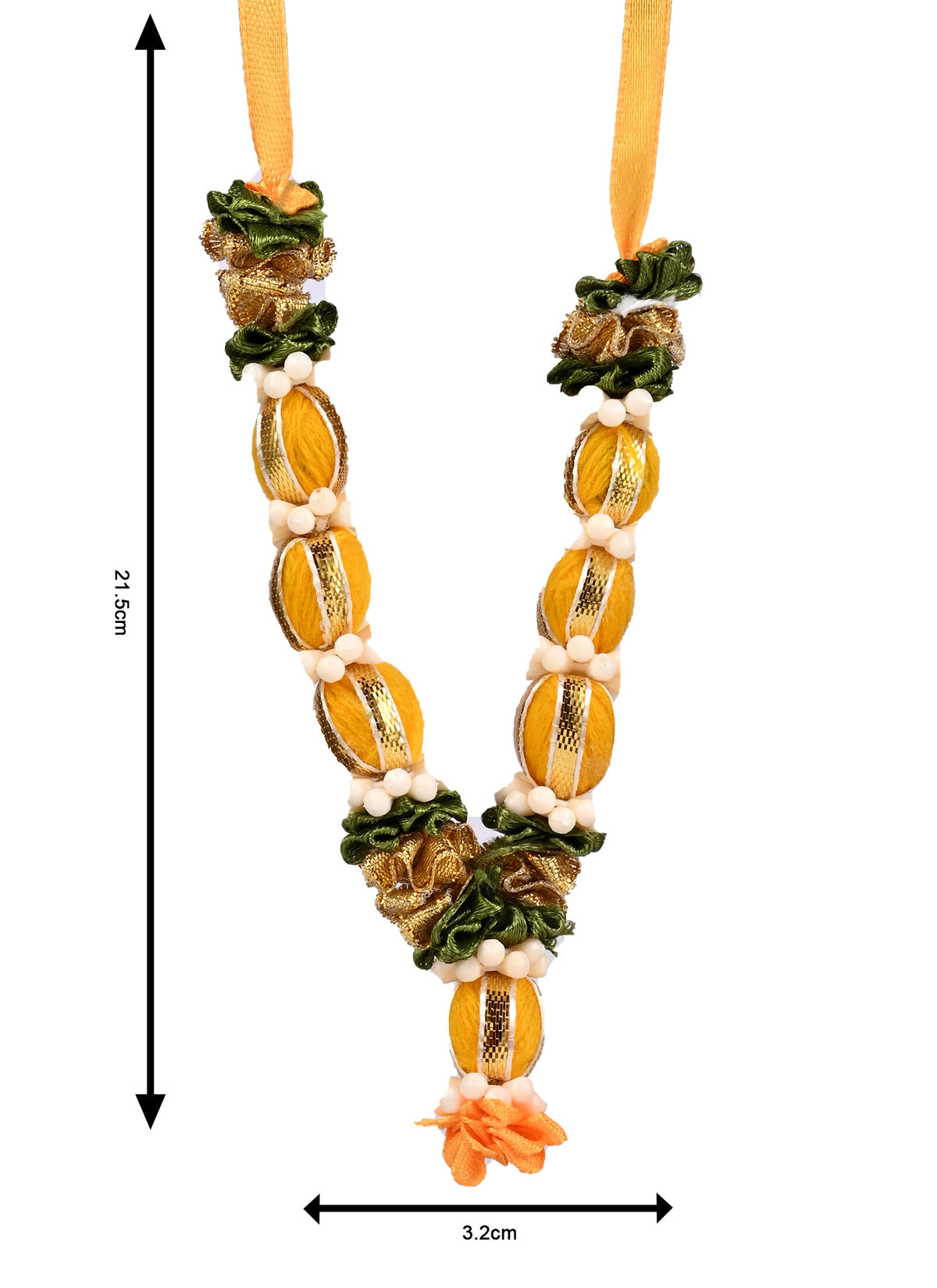 Madhoor Har Garland Silk Ball Yellow Green Ivory 3.5 Inches 1 Piece