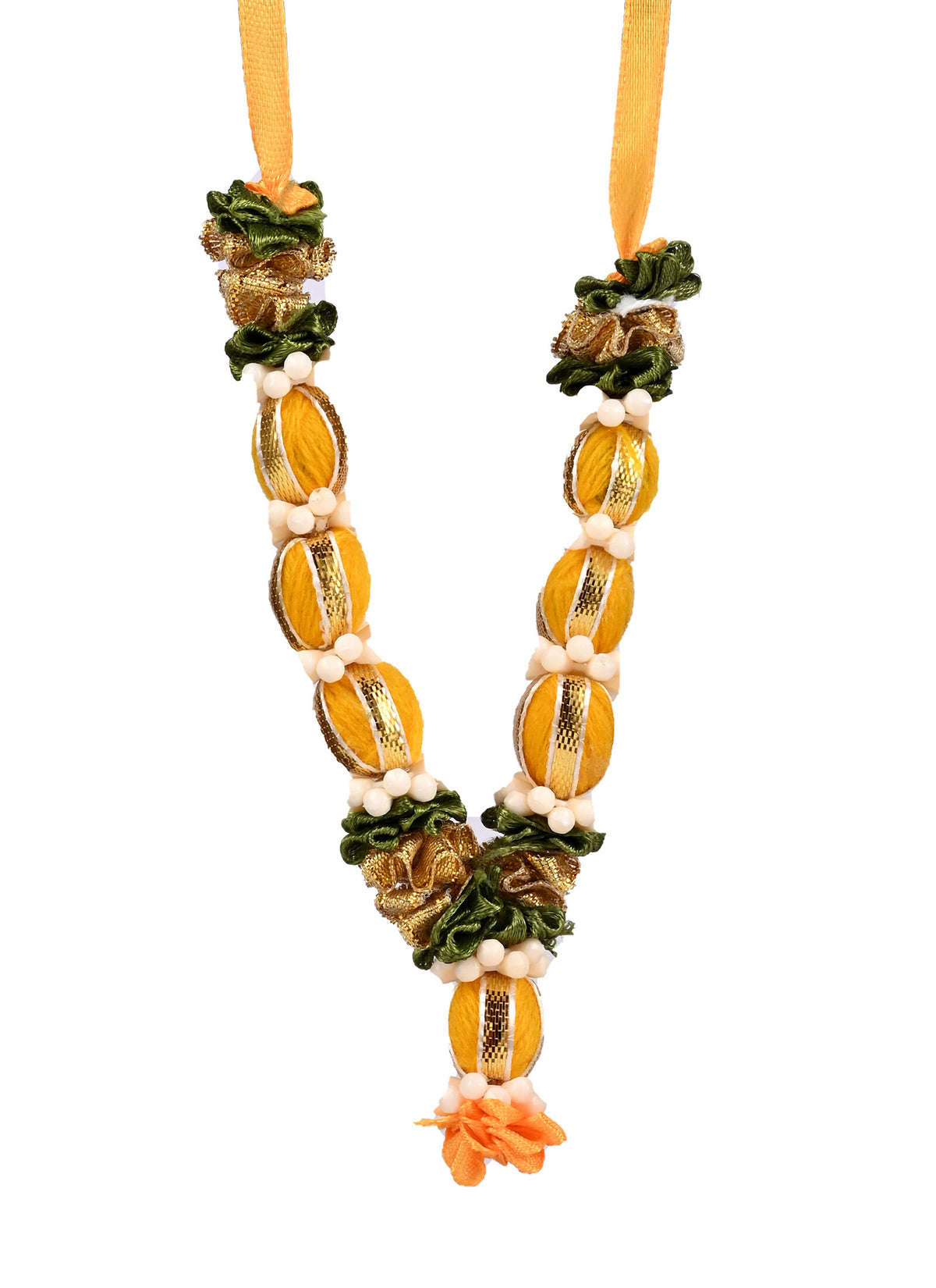 Madhoor Har Garland Silk Ball Yellow Green Ivory 3.5 Inches 1 Piece
