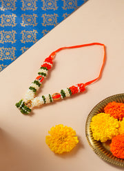Madhoor Har Garland Floral Silk Orange Green Ivory 3 Inches 1 Piece