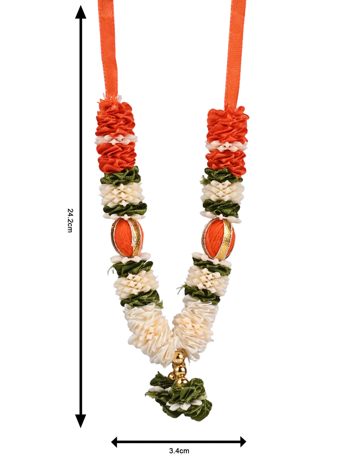 Madhoor Har Garland Floral Silk Orange Green Ivory 3 Inches 1 Piece