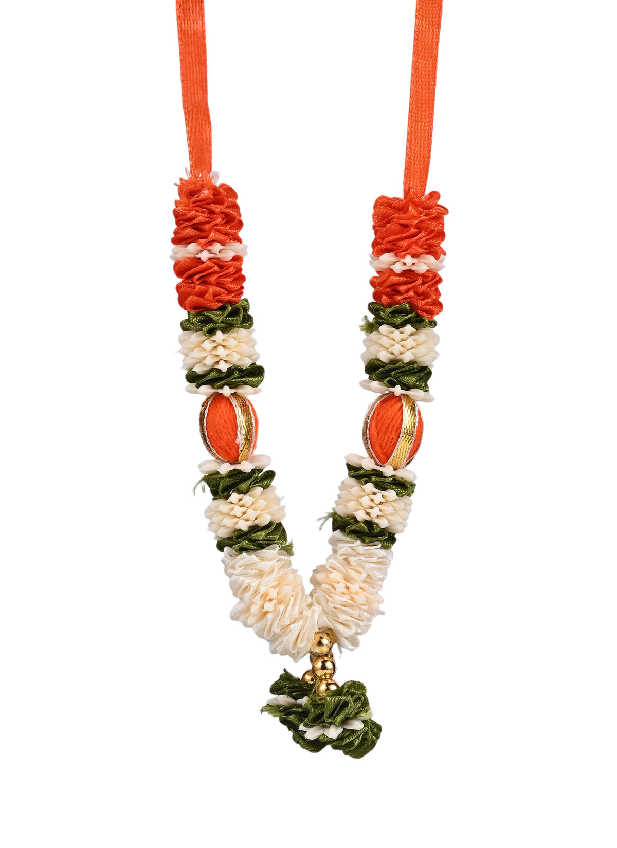 Madhoor Har Garland Floral Silk Orange Green Ivory 3 Inches 1 Piece