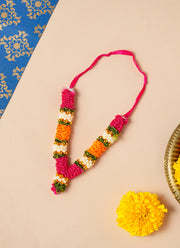 Madhoor Har Garland Floral Silk Rani Pink Yellow Green 3.5 Inches 1 Piece