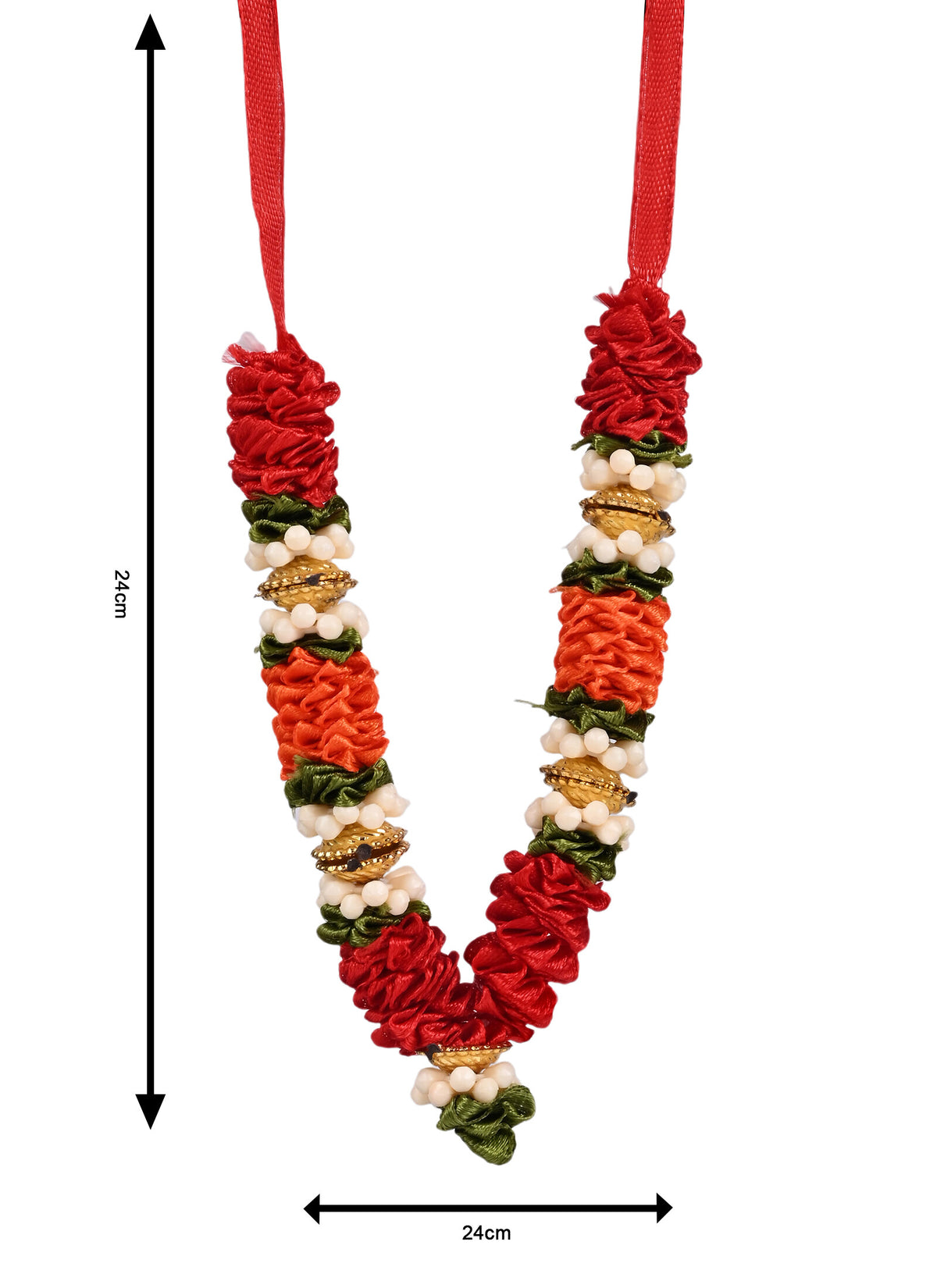 Madhoor Har Garland Floral Silk Maroon Orange Green 3.5 Inches 1 Piece