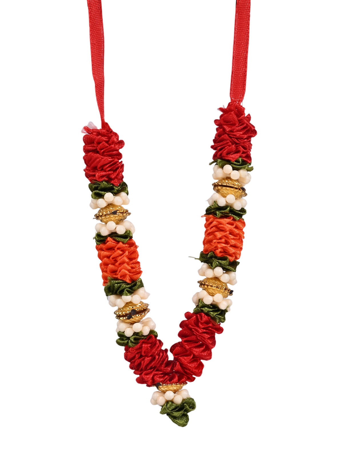 Madhoor Har Garland Floral Silk Maroon Orange Green 3.5 Inches 1 Piece