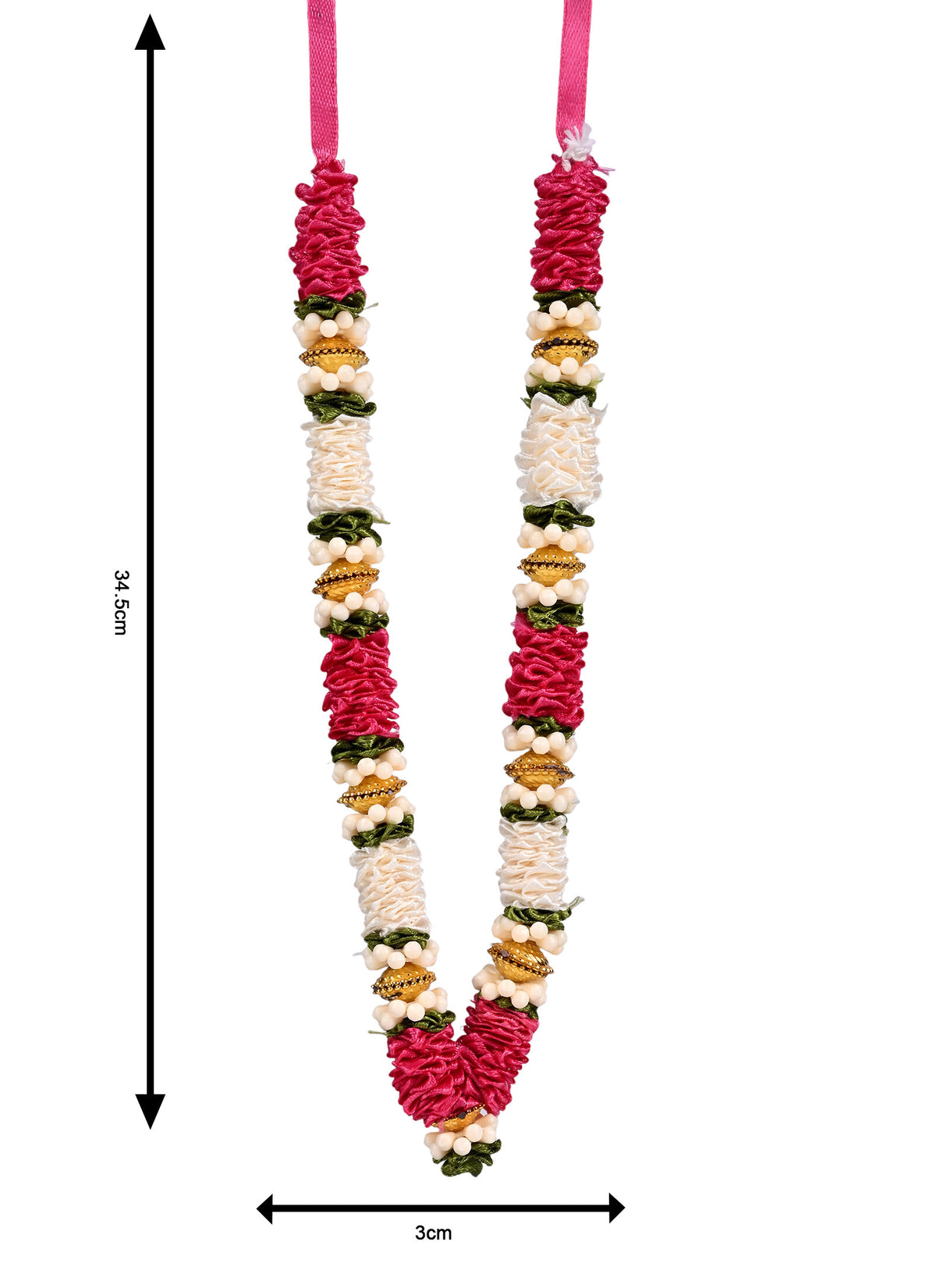 Madhoor Har Garland Satin Flower Red White Green 7 Inches 1 Piece