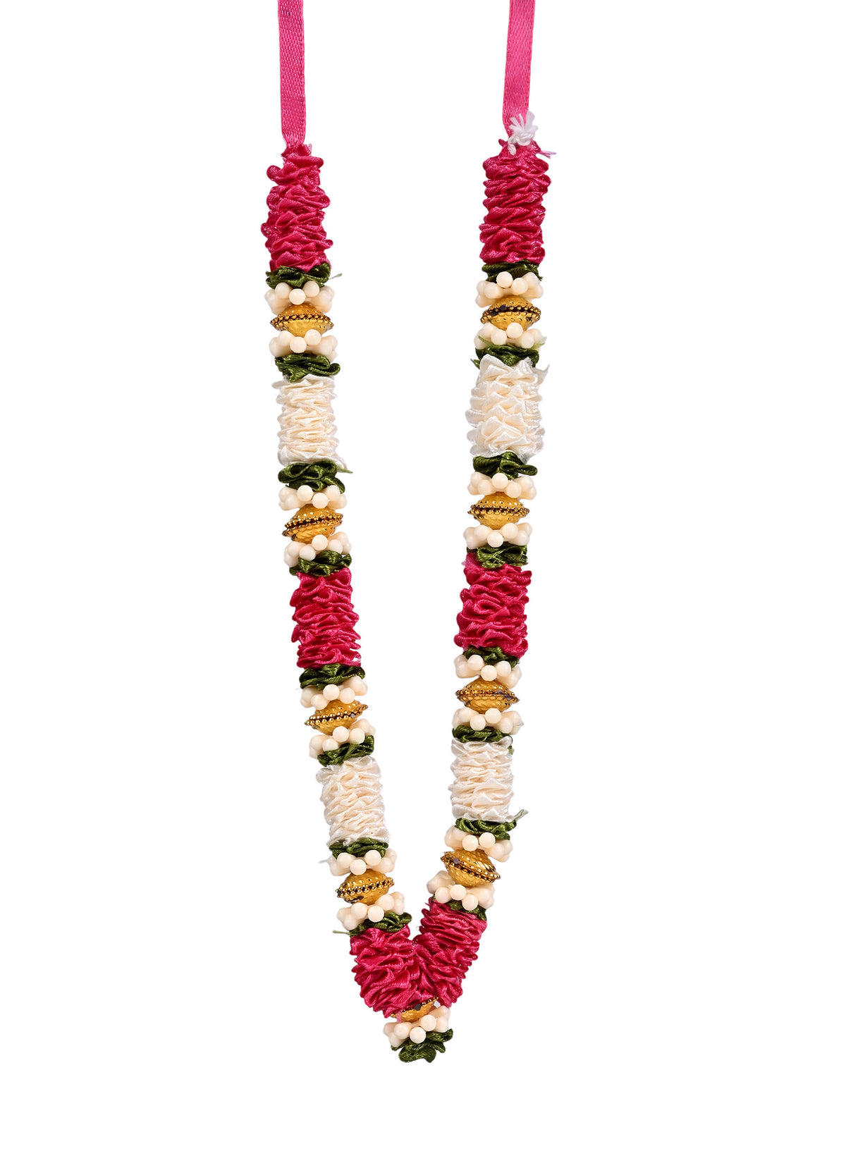 Madhoor Har Garland Satin Flower Red White Green 7 Inches 1 Piece