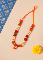 Madhoor Har Garland Pearl Satin Flower Orange Red 7 Inches 1 Piece