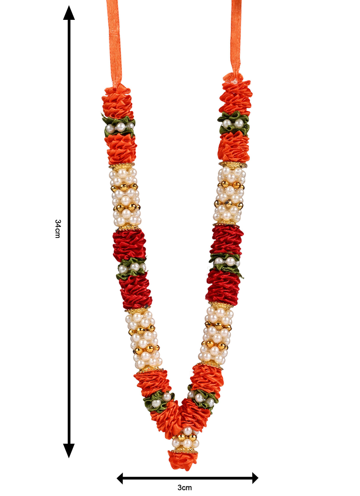 Madhoor Har Garland Pearl Satin Flower Orange Red 7 Inches 1 Piece