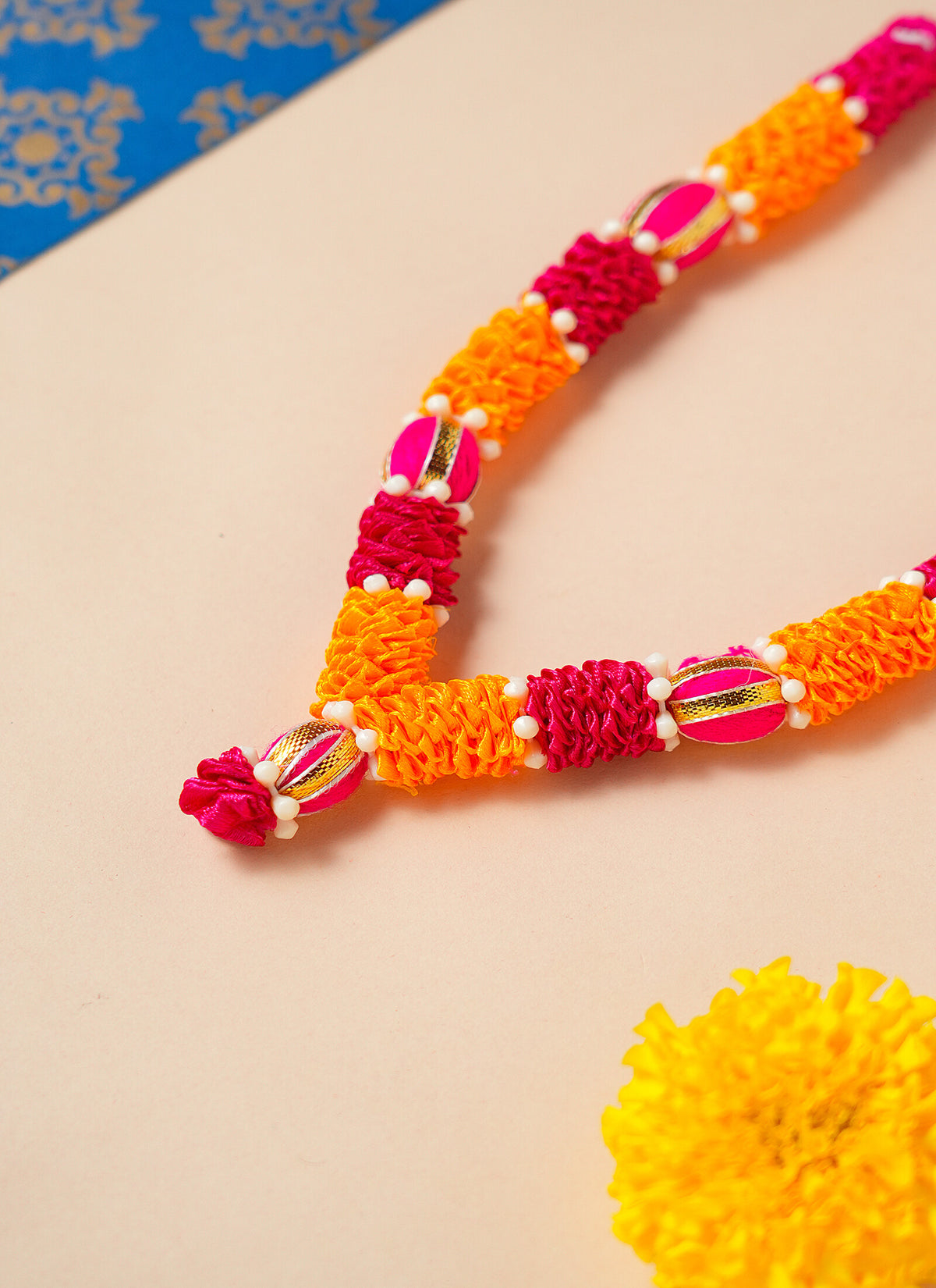 Madhoor Har Garland Satin Flower Orange Red 7 Inches 1 Piece