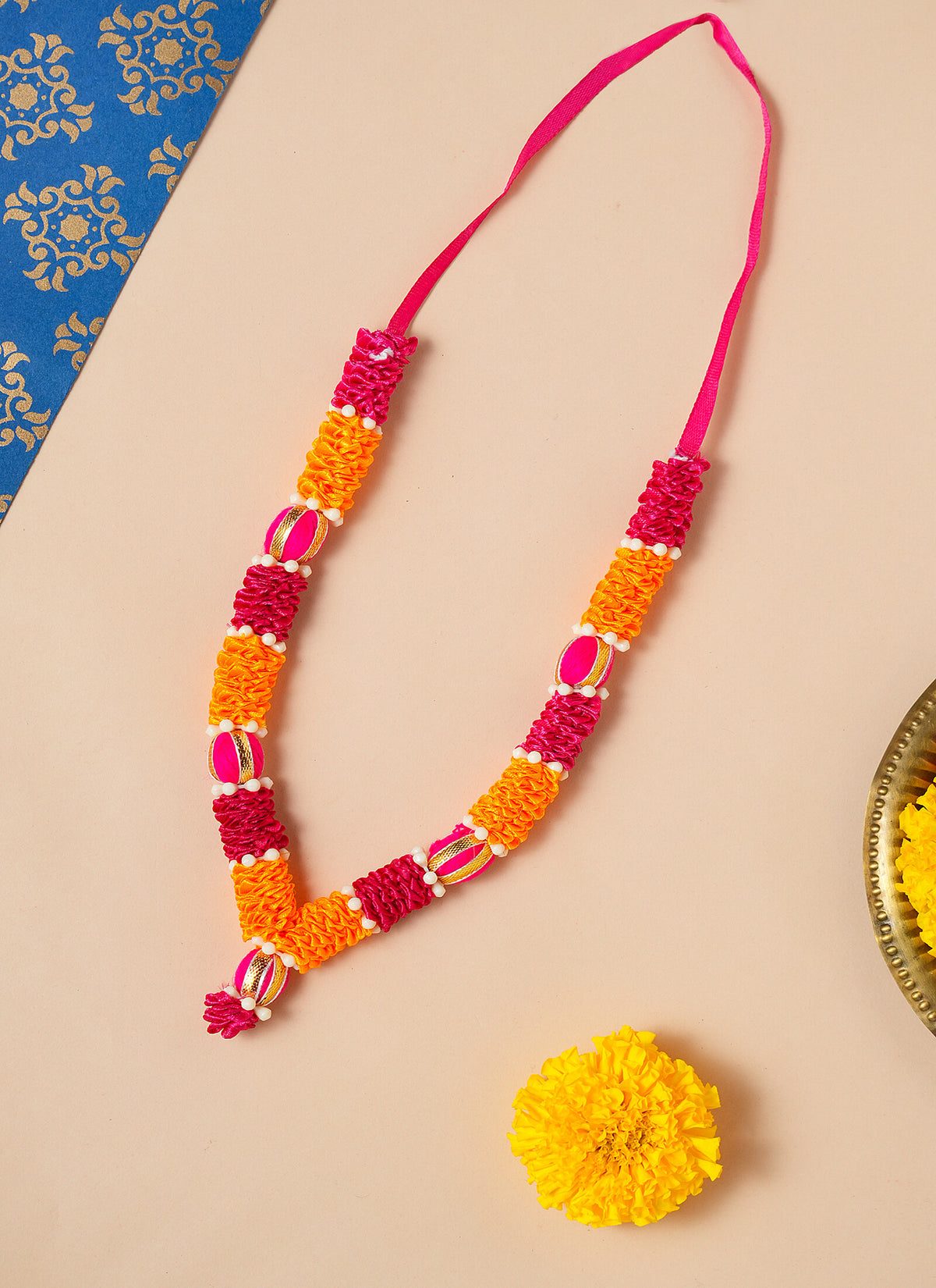 Madhoor Har Garland Satin Flower Orange Red 7 Inches 1 Piece
