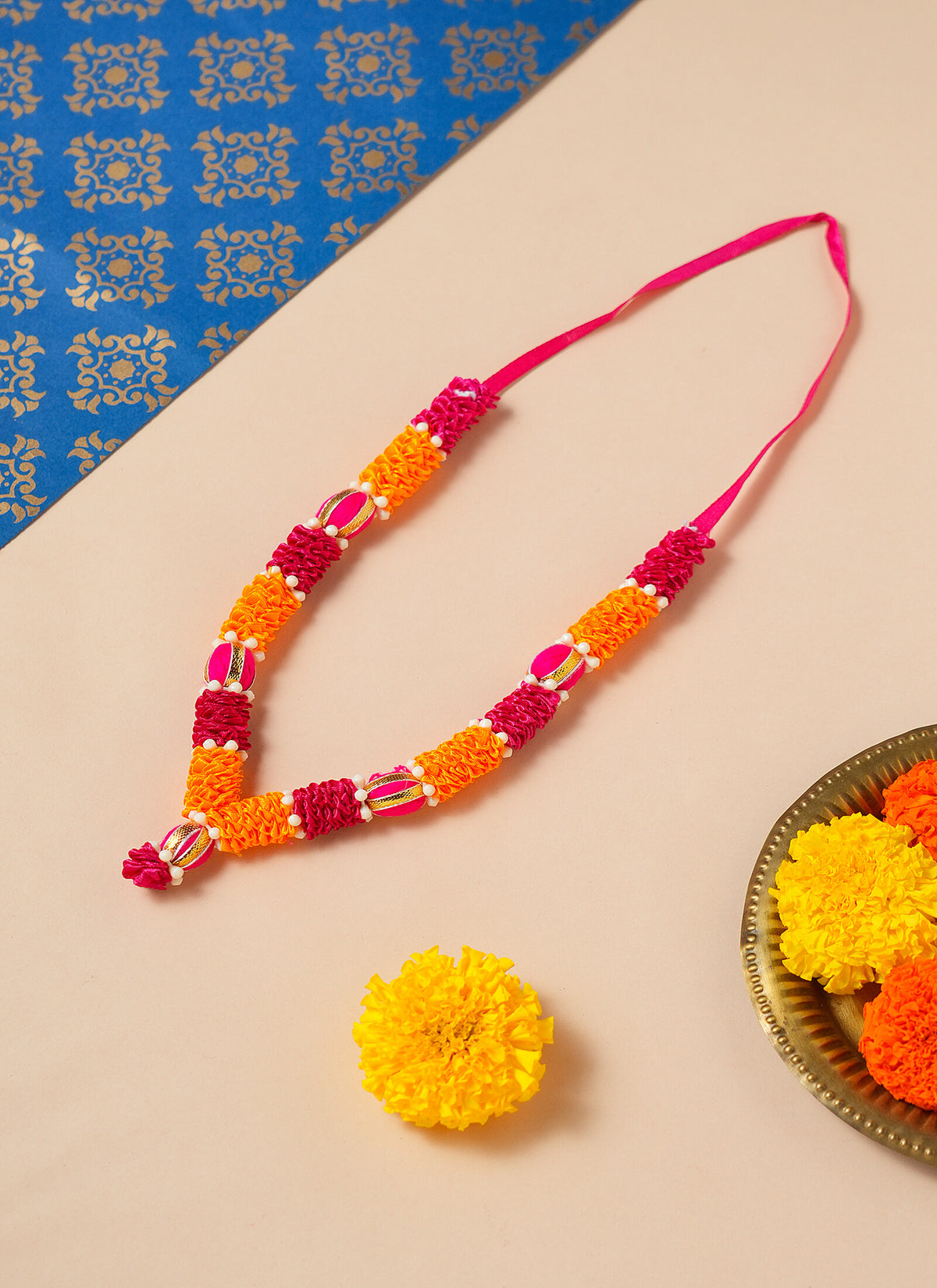 Madhoor Har Garland Satin Flower Orange Red 7 Inches 1 Piece