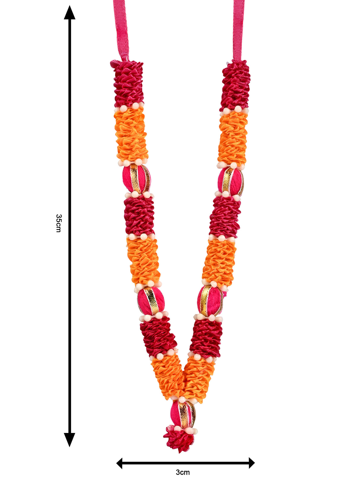 Madhoor Har Garland Satin Flower Orange Red 7 Inches 1 Piece