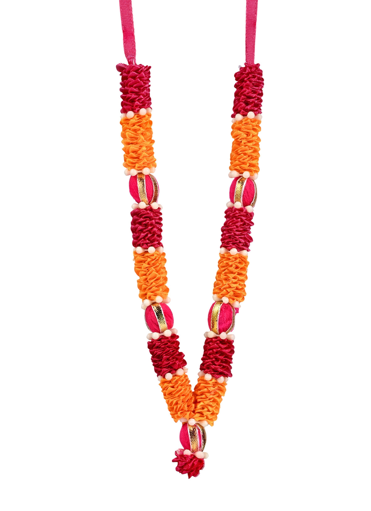 Madhoor Har Garland Satin Flower Orange Red 7 Inches 1 Piece