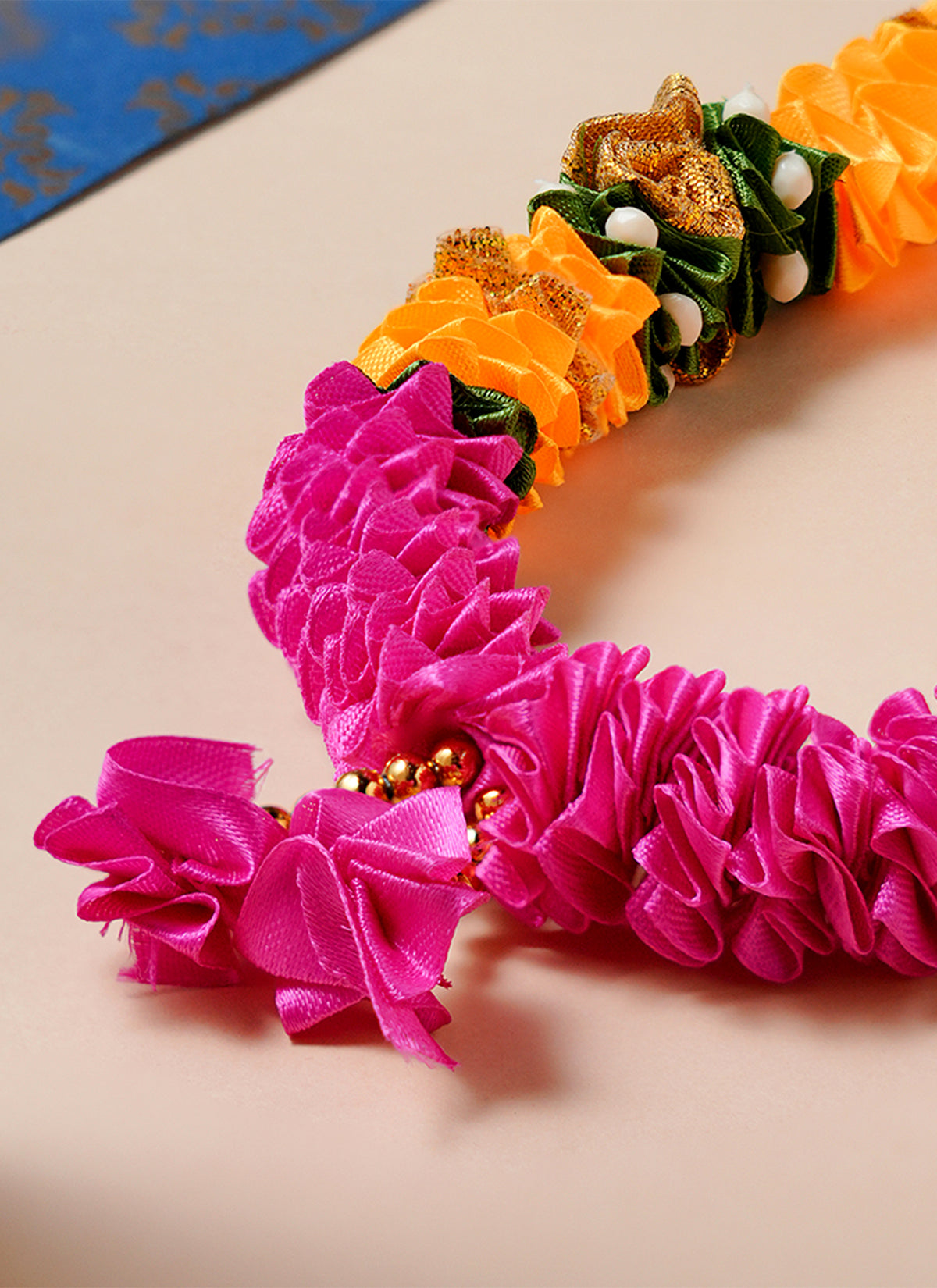 Madhoor Har Garland Satin Ribbon Rani Pink Yellow 10 Inches 1 Piece