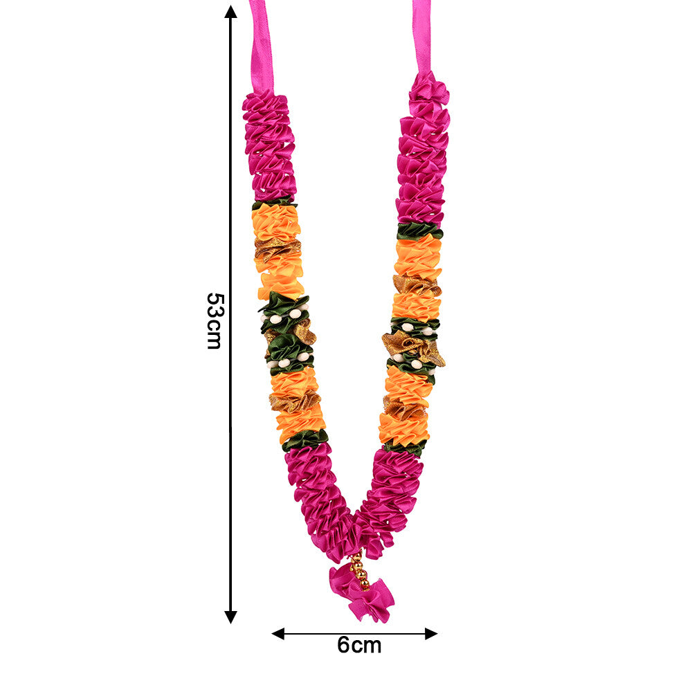 Madhoor Har Garland Satin Ribbon Rani Pink Yellow 10 Inches 1 Piece