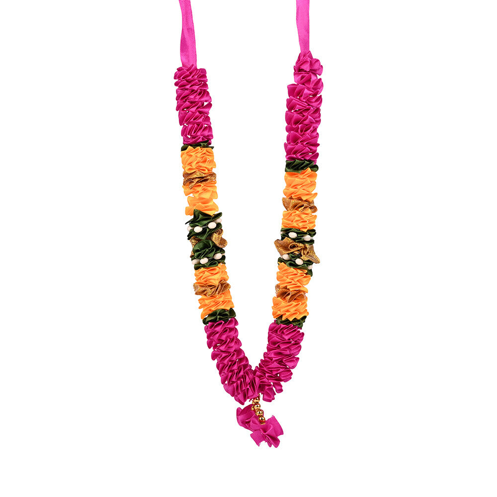 Madhoor Har Garland Satin Ribbon Rani Pink Yellow 10 Inches 1 Piece