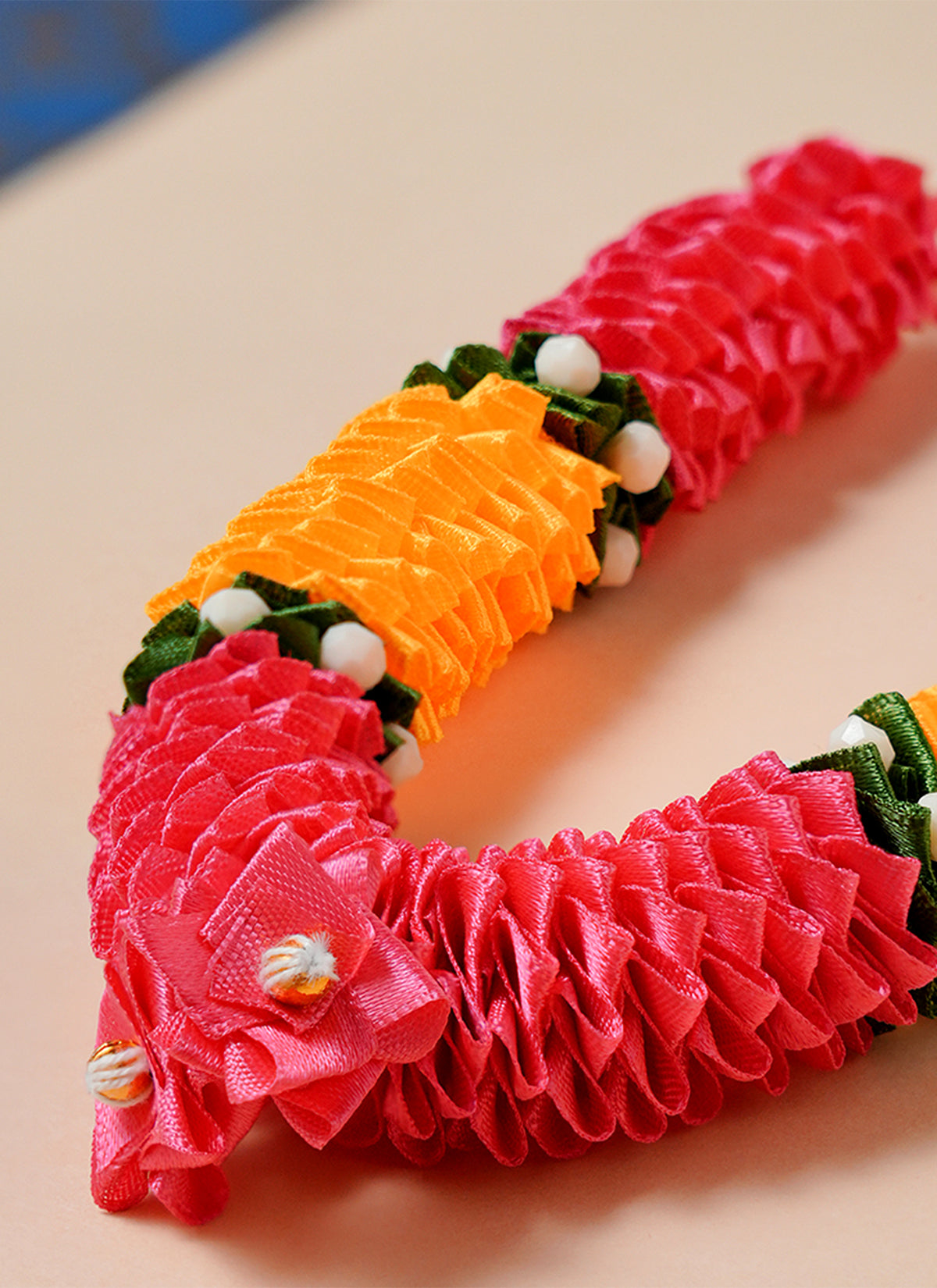 Madhoor Har Garland Satin Flower Rani Pink Orange 7 Inches 1 Piece