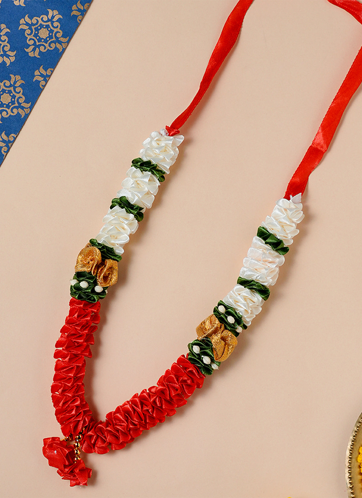 Madhoor Har Garland Satin Flower Red Cream 10 Inches 1 Piece