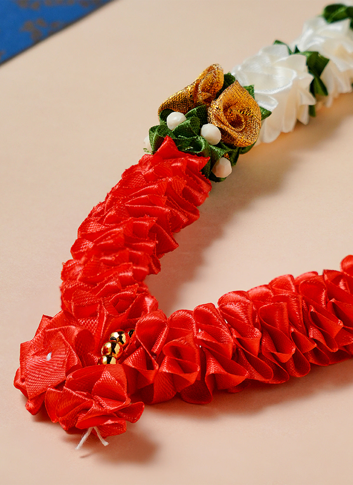 Madhoor Har Garland Satin Flower Red Cream 10 Inches 1 Piece