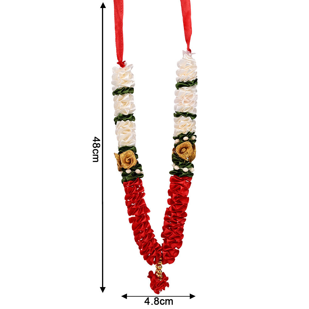 Madhoor Har Garland Satin Flower Red Cream 10 Inches 1 Piece