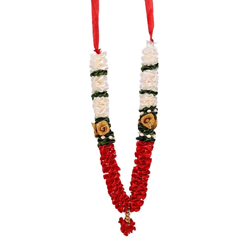 Madhoor Har Garland Satin Flower Red Cream 10 Inches 1 Piece