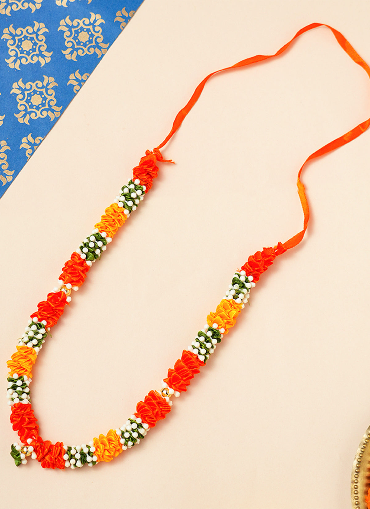 Madhoor Har Garland Satin Ruffle Orange Yellow 10 Inches 1 Piece