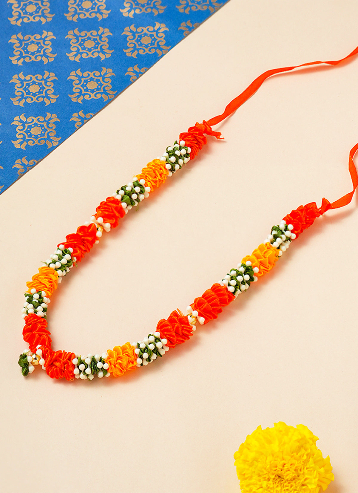 Madhoor Har Garland Satin Ruffle Orange Yellow 10 Inches 1 Piece