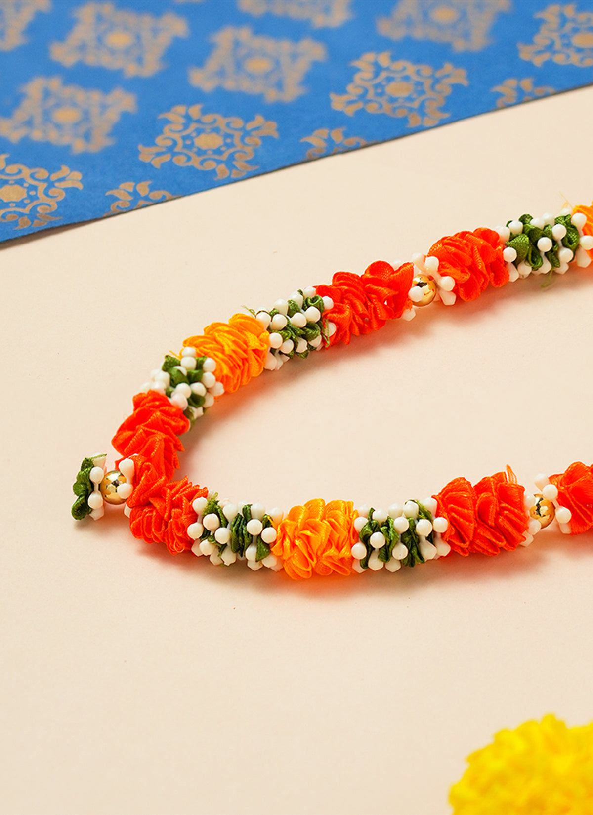 Madhoor Har Garland Satin Ruffle Orange Yellow 10 Inches 1 Piece
