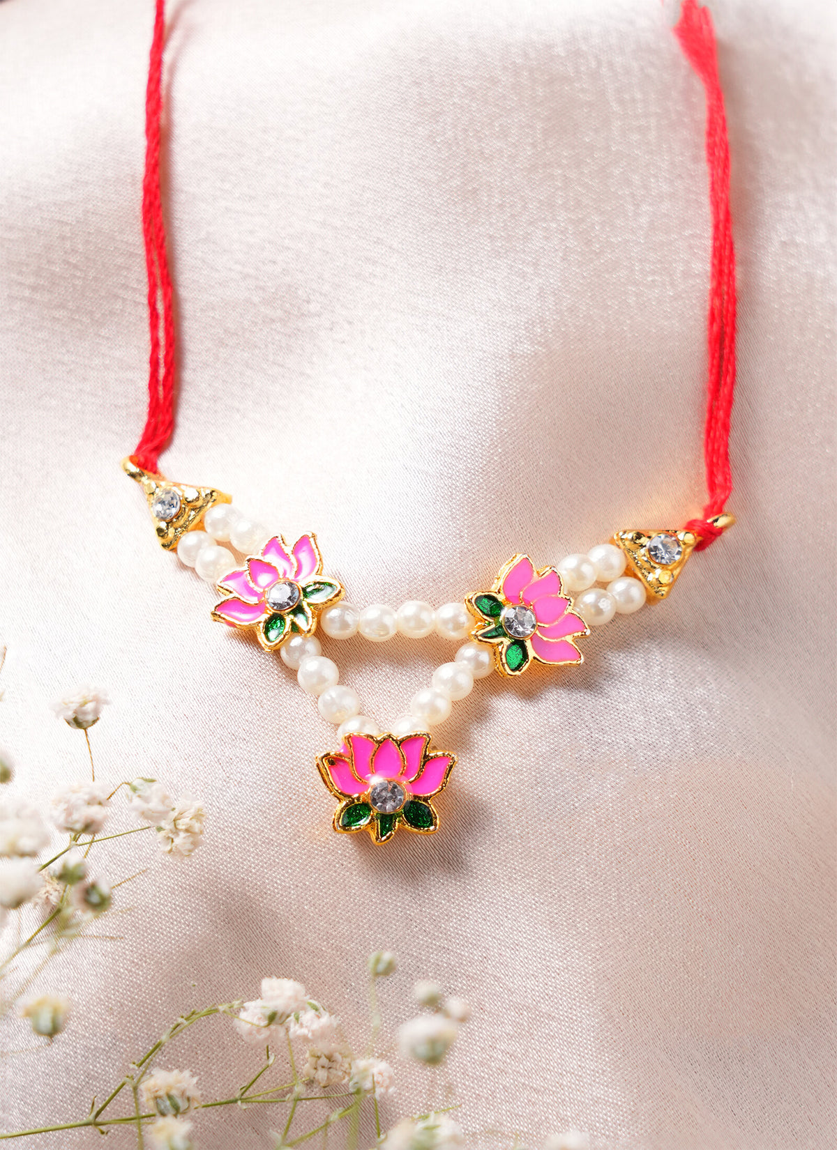 Madhoor Har Garland Lotus Pink Green Ivory 1.5 Inches 1 Piece