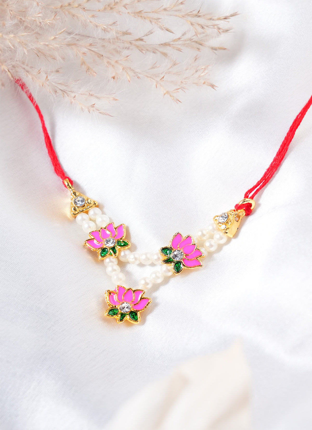 Madhoor Har Garland Lotus Pink Green Ivory 1.5 Inches 1 Piece