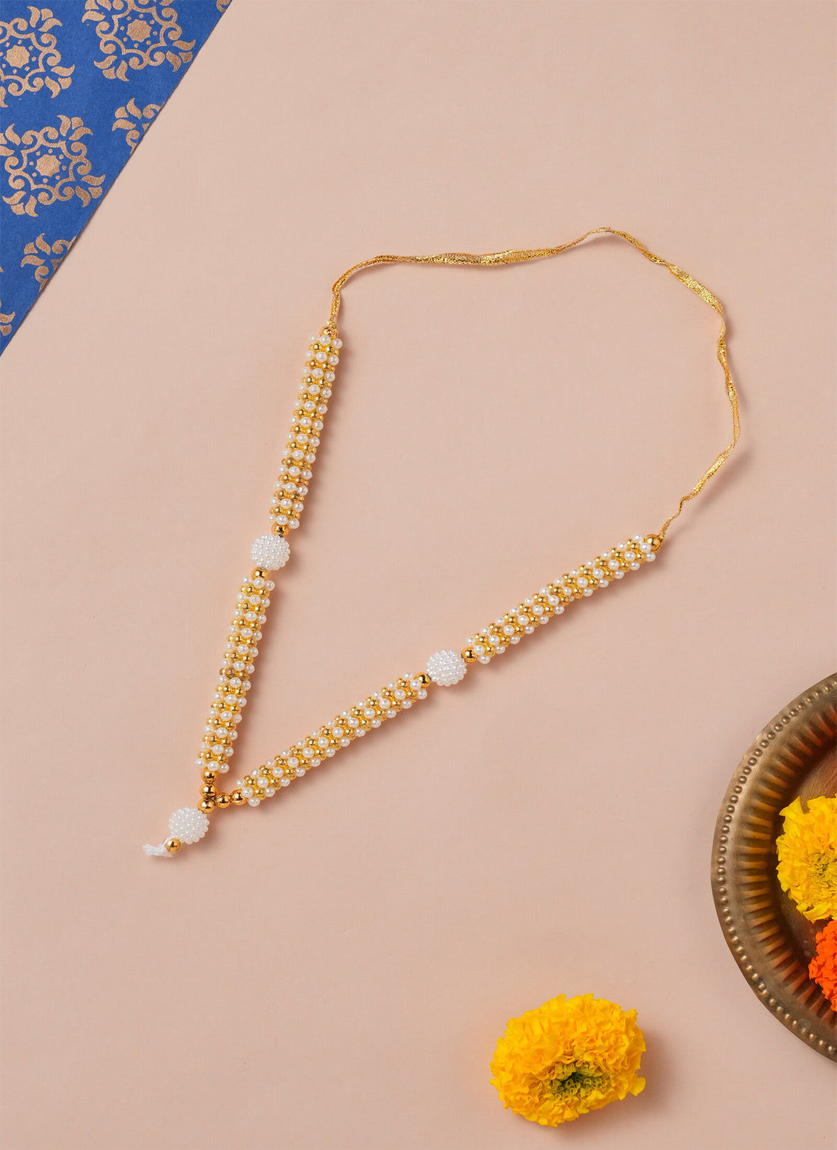 Madhoor Har Garland Pearl White Gold-Tone 2 Step 1 Piece