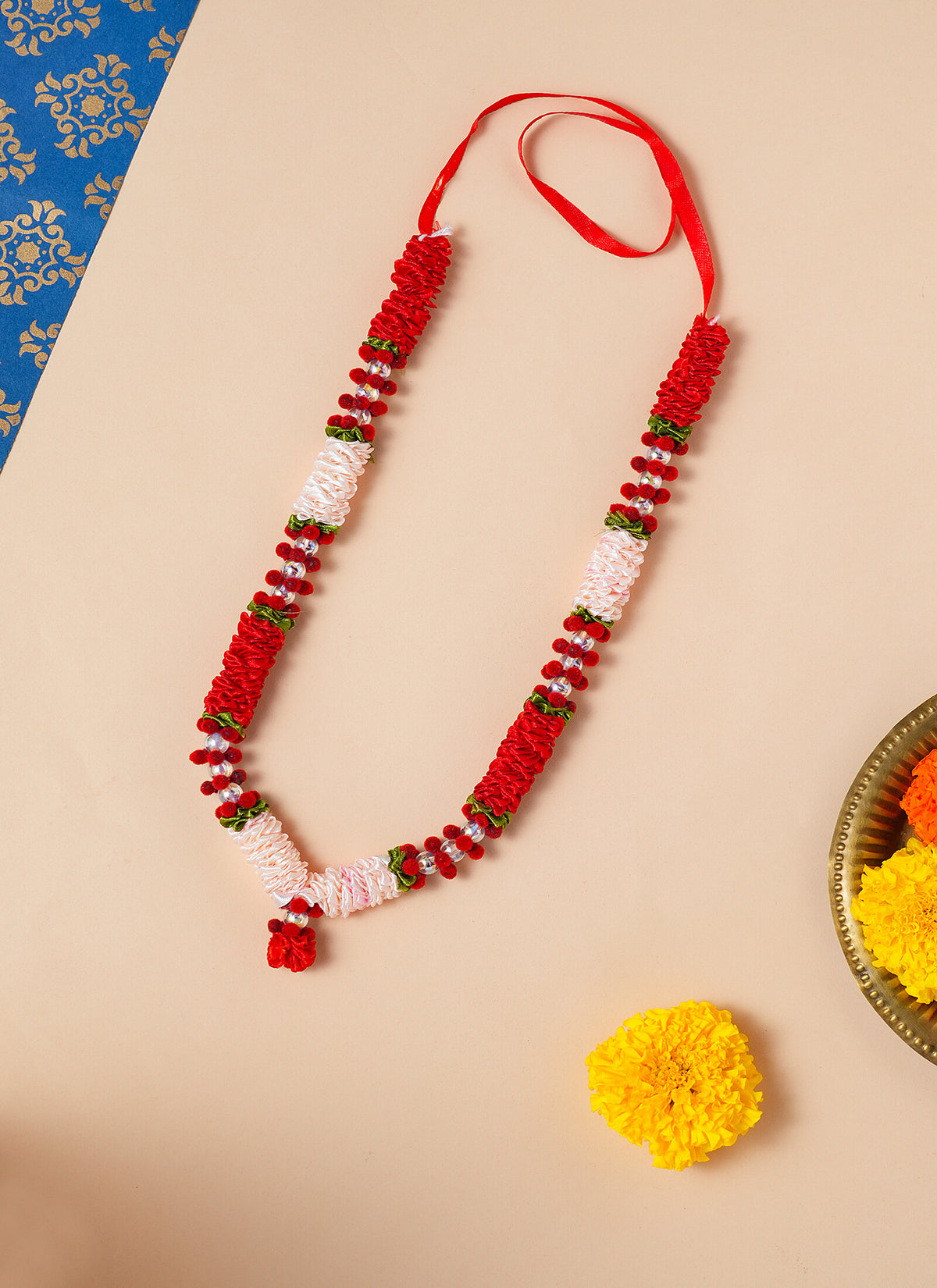Madhoor Har Garland Satin Flower Pink White 10.5 Inches 1 Piece