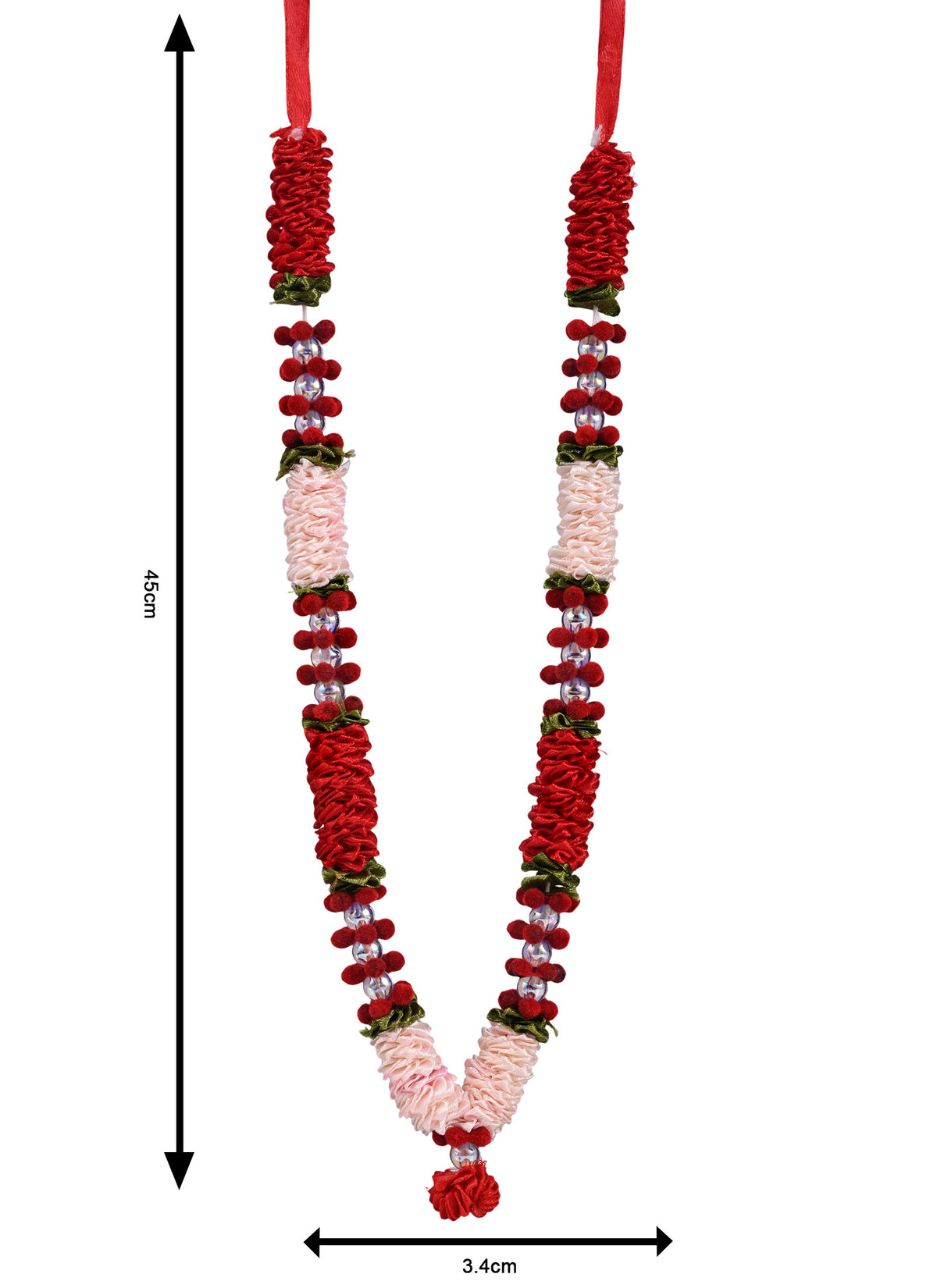 Madhoor Har Garland Satin Flower Pink White 10.5 Inches 1 Piece
