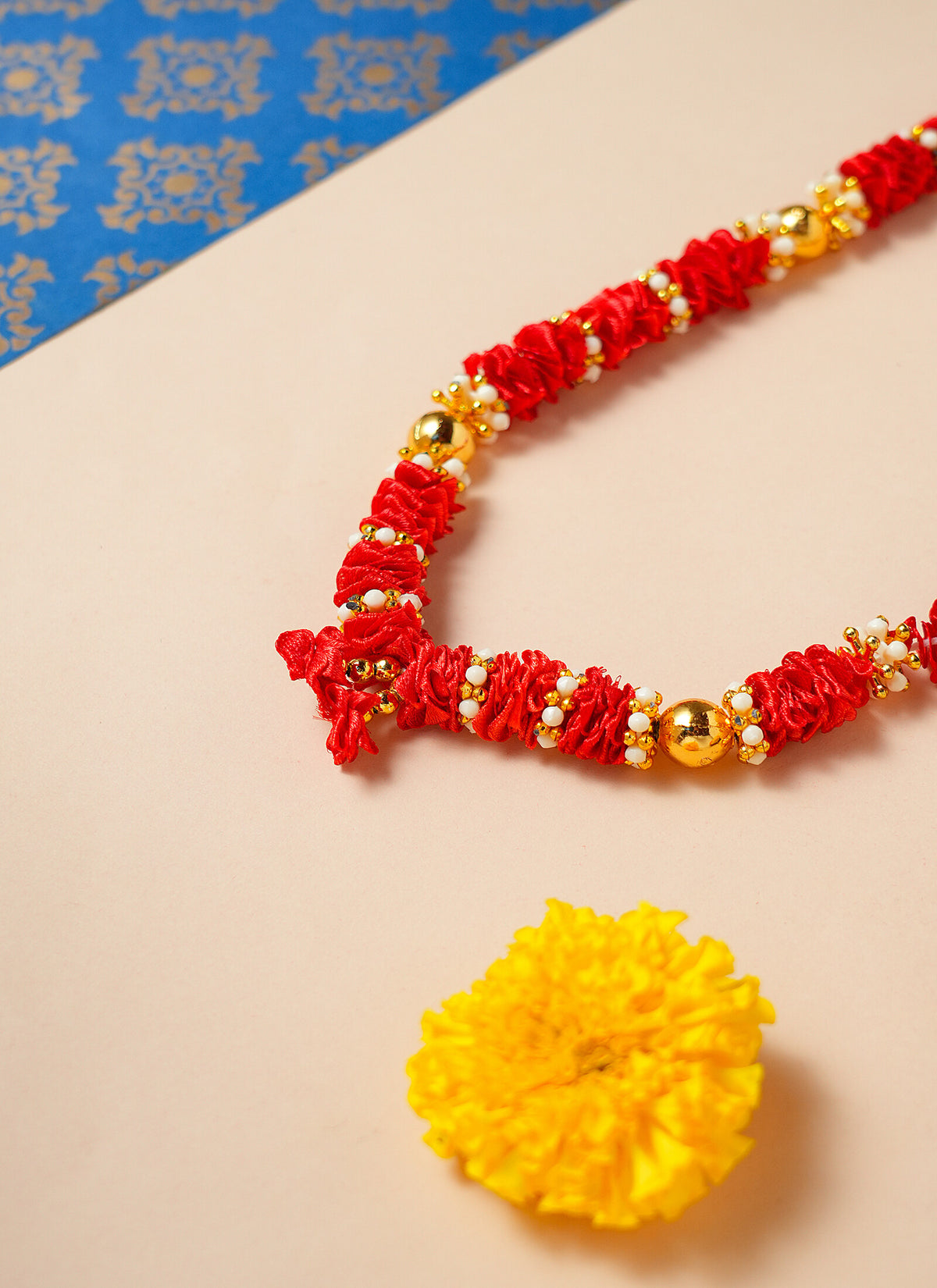 Madhoor Har Garland Satin Flower Orange Pink 10.5 Inches 1 Piece